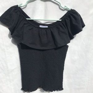 Shirred black Off-Shoulder Top
